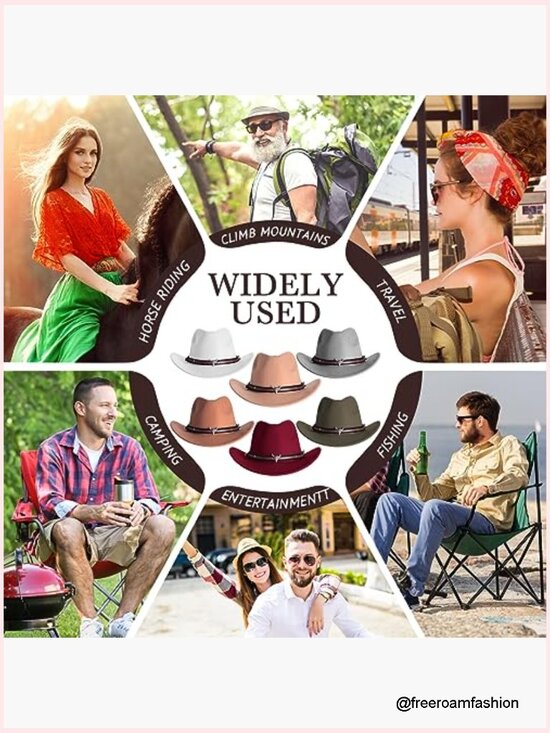 9 Unisex Cowboy Hats with Strap, Faux Felt Western Hats for Party Costume main image 3